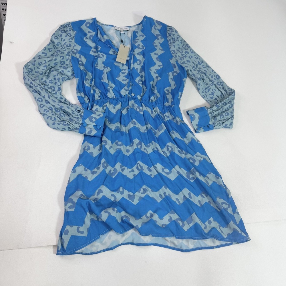 Never Fully Dressed Mini Dress Womens US 6 Blue V Neck Animal Print NFDAS017